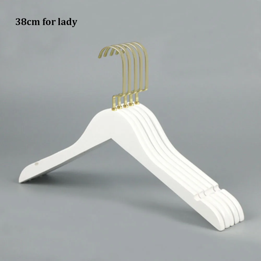 38cm for lady 10 шт./партия золотые крючки, белые деревянные пальто, одежда, брюки, костюмы, вешалка, взрослые дети, белая деревянная стойка с золотыми крючками, сделать логотип - Цвет: 38cm for lady