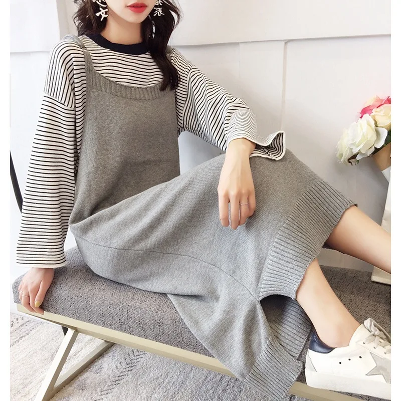 2018 Новое поступление Для женщин осенняя одежда комплект Вязание Полосатый
