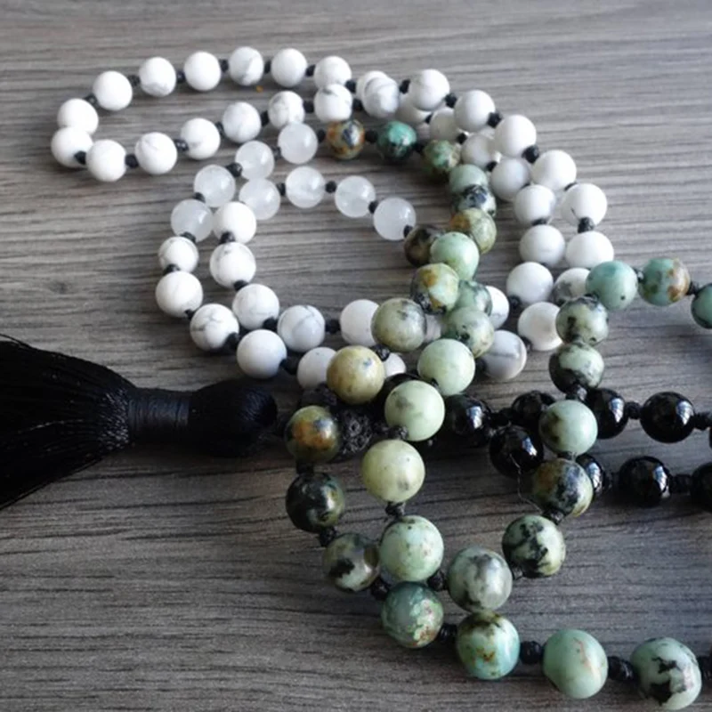 108 Mala ожерелья Африканское Ожерелье T-urquoise белое ожерелье Howlite бусы в стиле бохо с