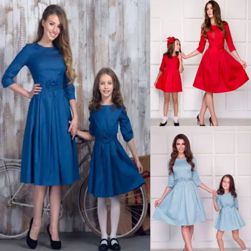 2018 одинаковый наряд для семьи одежда матери и дочери с бантом на три четверти