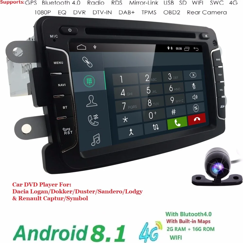 Android8.1 2 г + 16 4G gps Навигатор Радио для Dacia Renault Duster Logan Sandero автомобильный