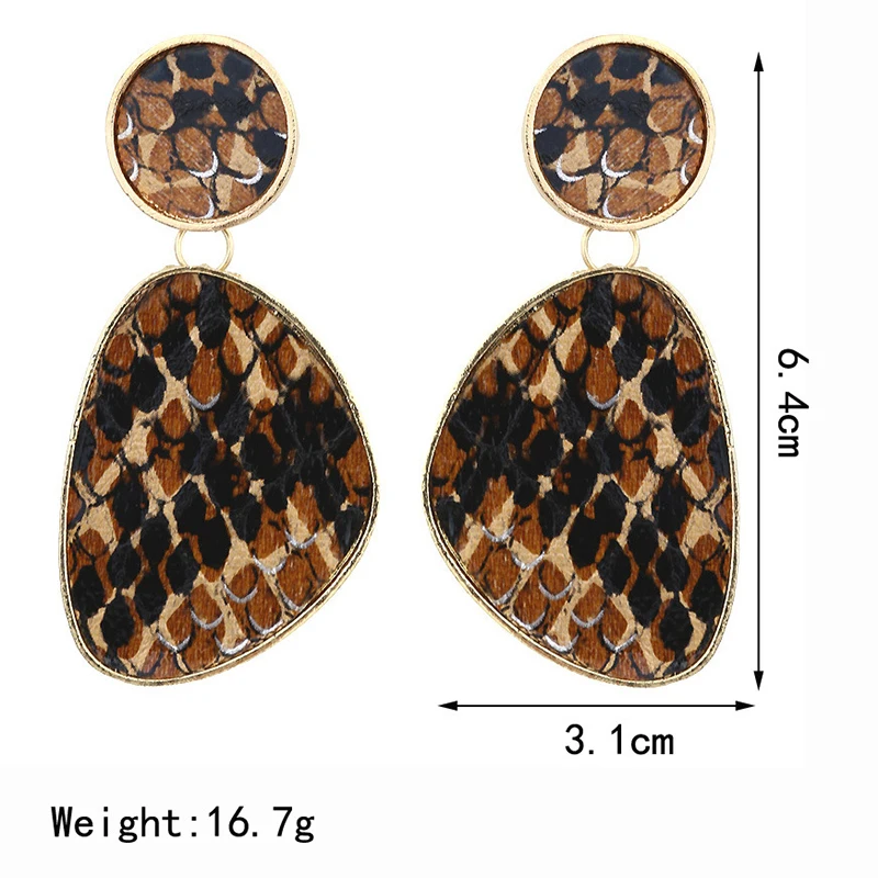 Модные леопардовые висячие серьги имитация змеиной печати Геометрические