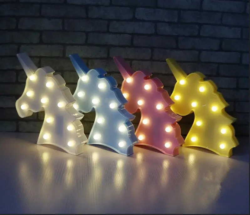 Unicorn Head Luminaria 3D Marquee Единорог Фламинго Микки Настольный светодиодный светильник любовь детский ночной Светильник Звезда Луна облако сердце декор в виде оленя буквы - Испускаемый цвет: Unicorn Head