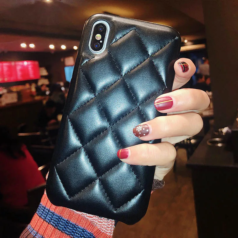 Black Для iPhone 11 Pro XS Max чехол Роскошный милый мягкий стеганый из искусственной кожи противоударный чехол для телефона для iPhone 6 6s 7 8 Plus X XR чехол - Цвет: Black