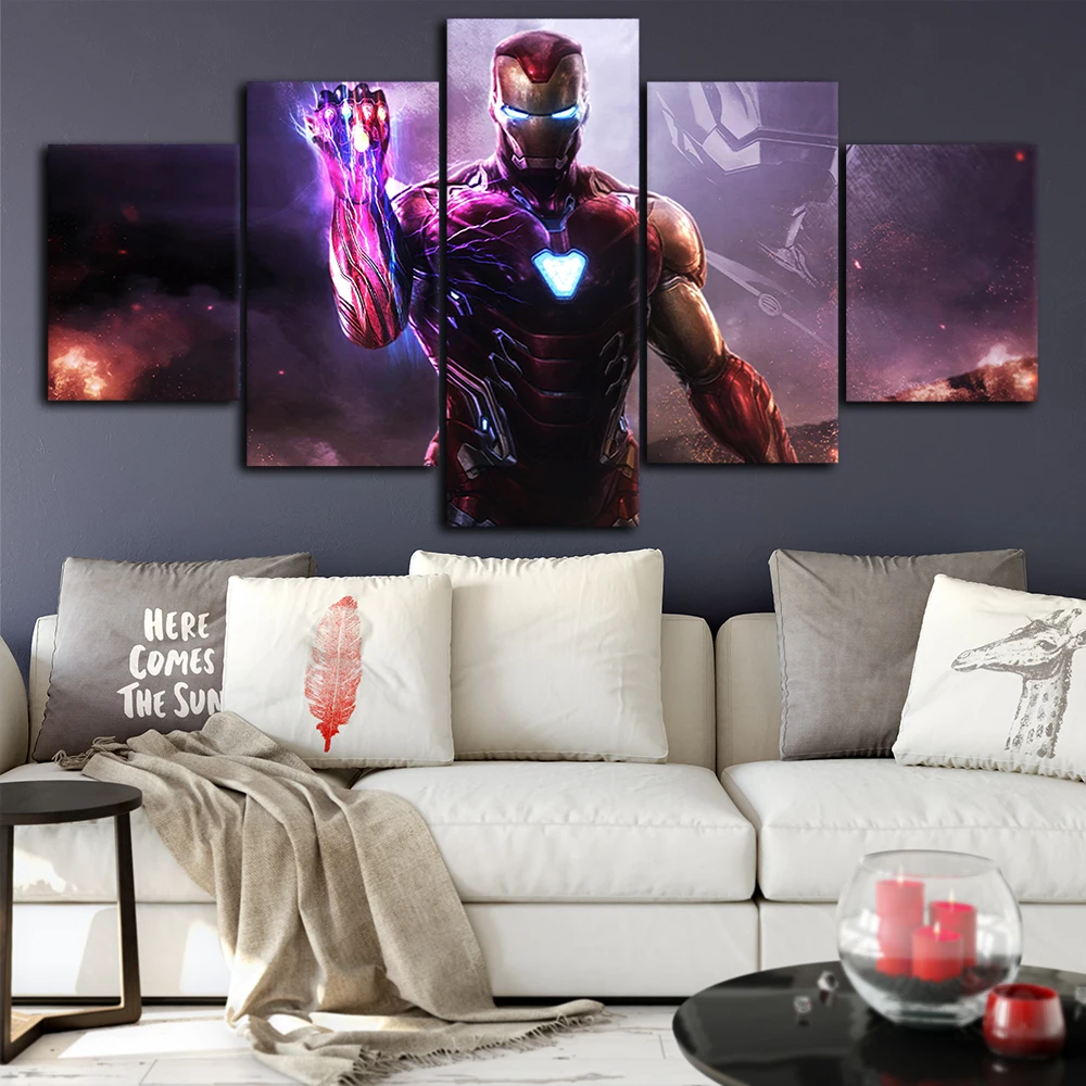 Iron man Art Canvas Posters Home Decor Wall Framework 5 Pieces Paintings For Living Room HD Prints Pictures NO.b | Декор для дома