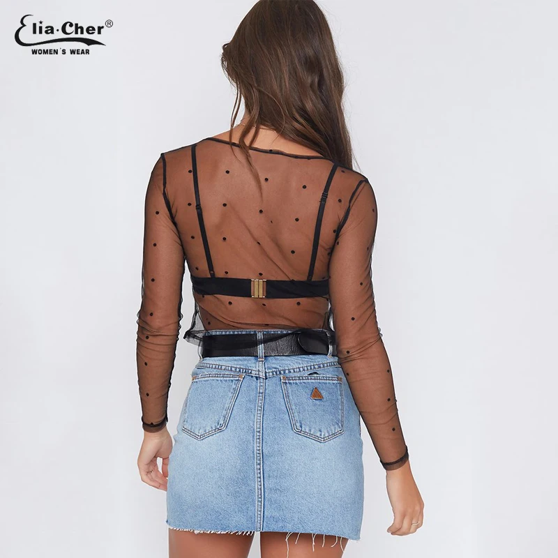 Новые прозрачные женские топы из сетчатой пряжи однотонные элегантные рубашки с