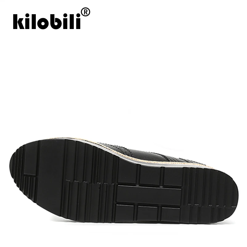 Kilobili/2019 г. весенние женские туфли на плоской платформе Броги из натуральной кожи