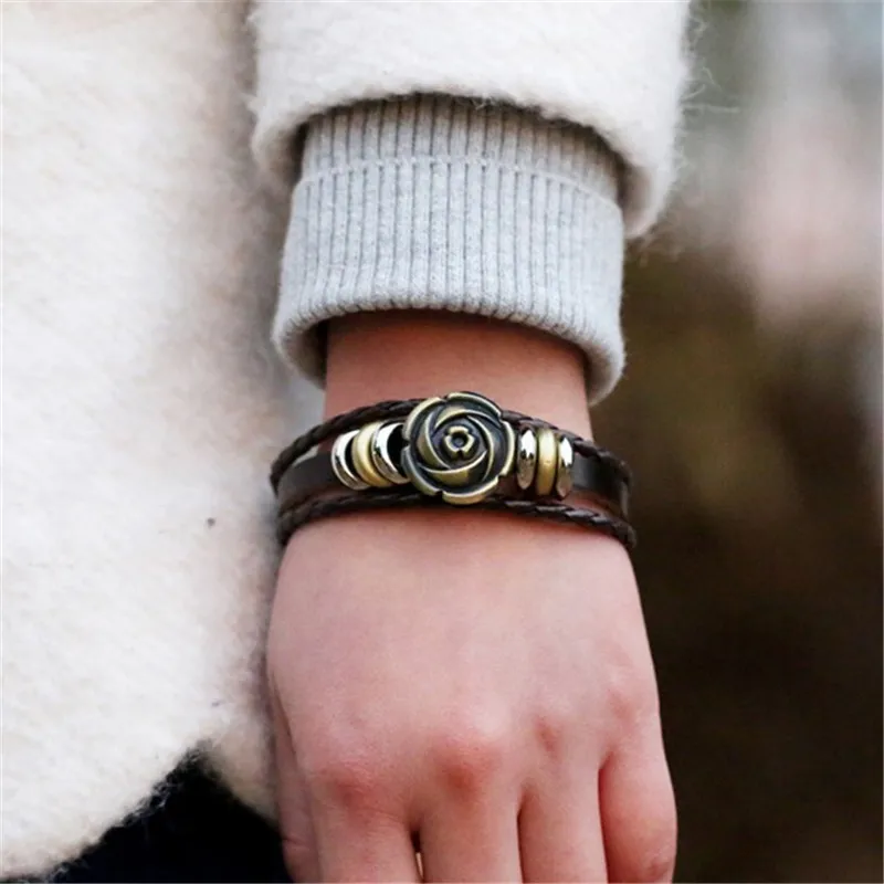 S.VEX Mens Flower Buckle Bracelets 2018 Bohemia Leather Rope Chain Brecelet Jewelry Armbandjes for Men Bracelet Homme | Украшения и