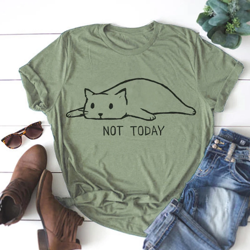 Женская футболка с принтом hengsong NOT TODAY Повседневная Свободная Kawaii коротким