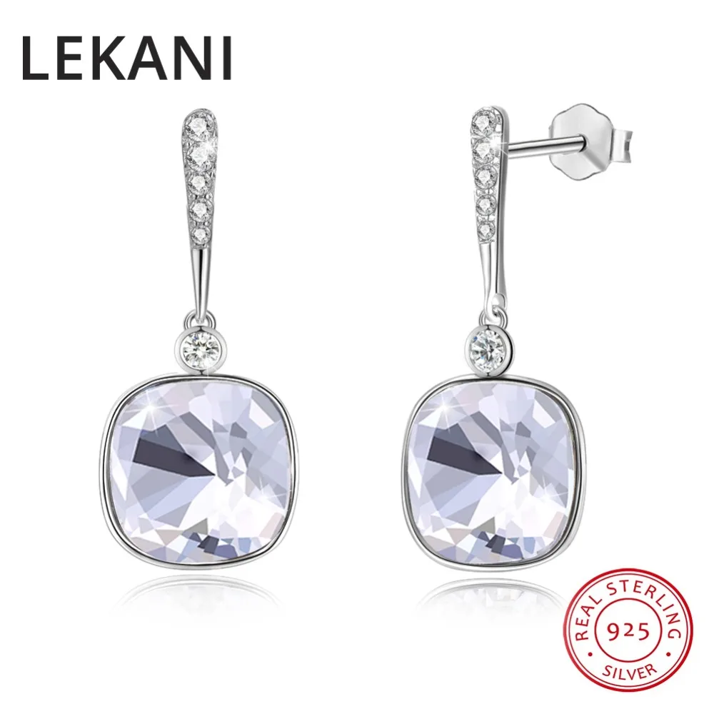 

LEKANI Crystals From Swarovski Trendy Square Drop Earrings Women Wedding Gifts Real S925 Silver Daily Accessories Fine Jewelry