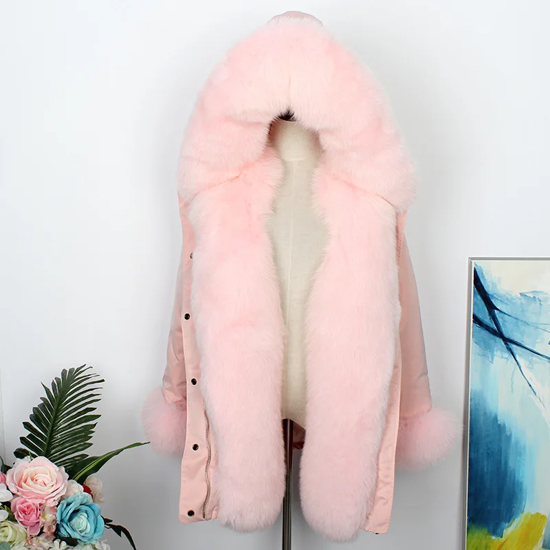 pink pink OFTBUY, Длинные парки, зимняя куртка, Женская парка с натуральным мехом, с подкладкой из натурального Лисьего меха, пуховое пальто, Двусторонняя одежда, уличная одежда, новинка - Цвет: pink pink