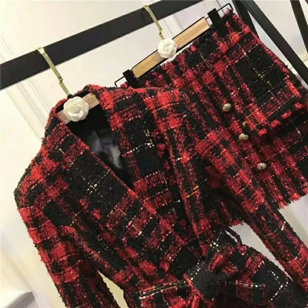 Женский блейзер в европейском стиле красный черный офисный с кисточками|ladies skirt