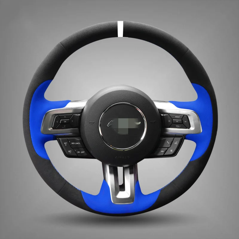 

Hand Sew Black Suede Steering Wheel Cover for 2015 2016 new ford mustang