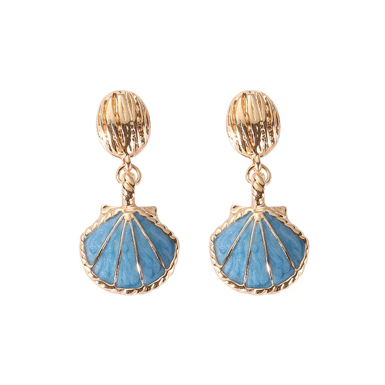 2018 New Fashion Drop Earrings For Women White Blue Flower Shell Female Dangle Gold Pendientes | Украшения и аксессуары