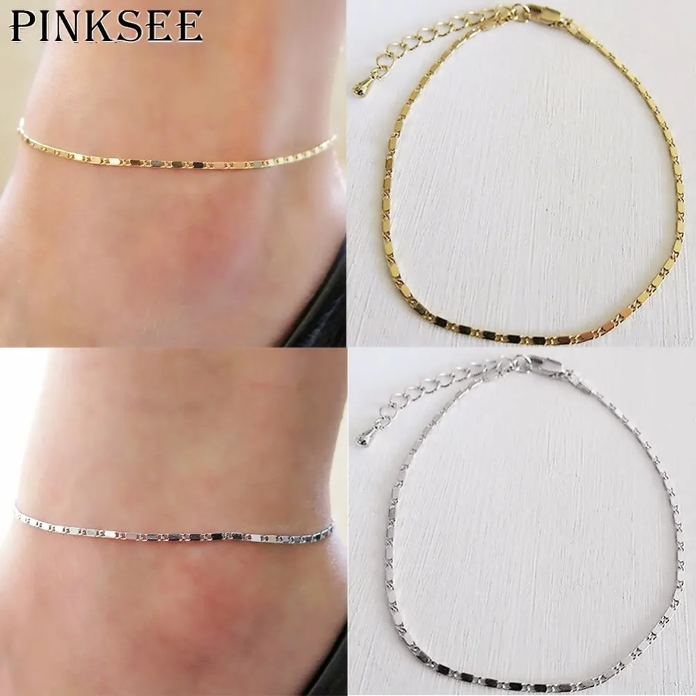 PINKSEE Trendy Clear Crystal Alloy Silver Gold Anklet Foot Chain Bracelet Beach Party Jewelry for Women | Украшения и аксессуары