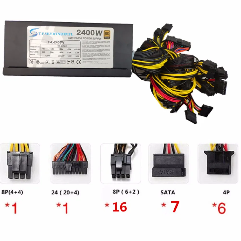 T.F.SKYWINDINTL 2000W ATX Gold Mining источник питания SATA IDE 8 GPU для ETH BTC эфириум 2000w PSU