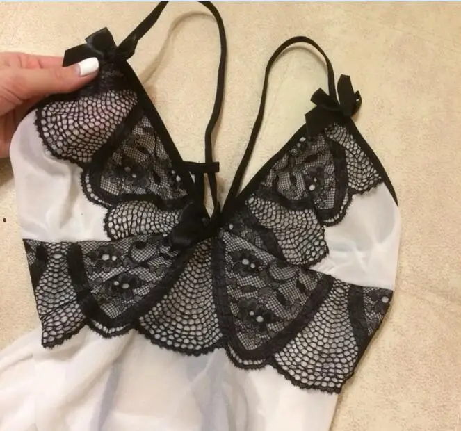 Женская ночная рубашка H070 белая/Черная кружевная | одежда