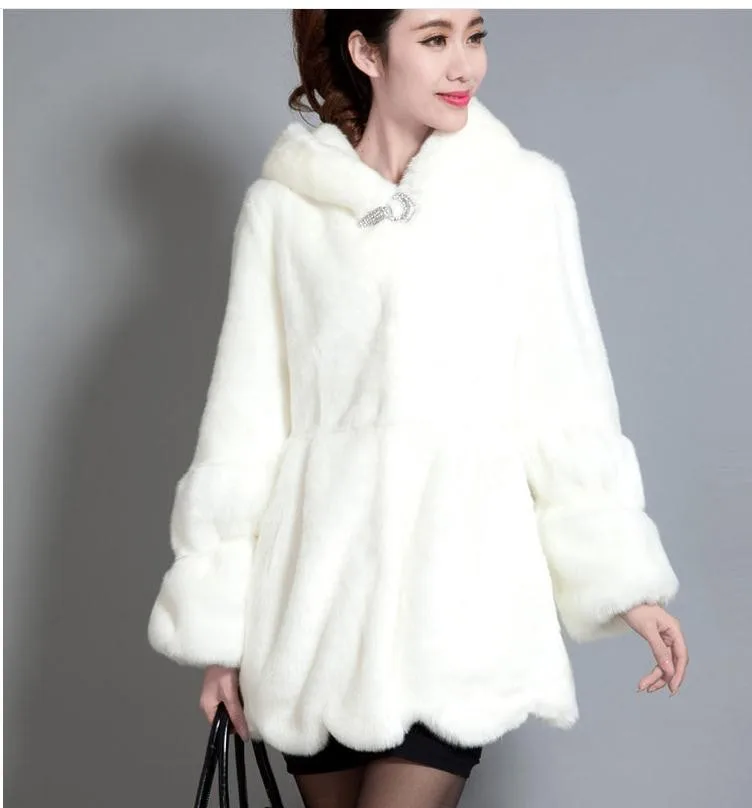 Black/White Womens Long Hoodies Fur Coats Large Size Female Casual Faux Rabbit Jackets Winter And Autumn Overcoats K52 | Женская одежда