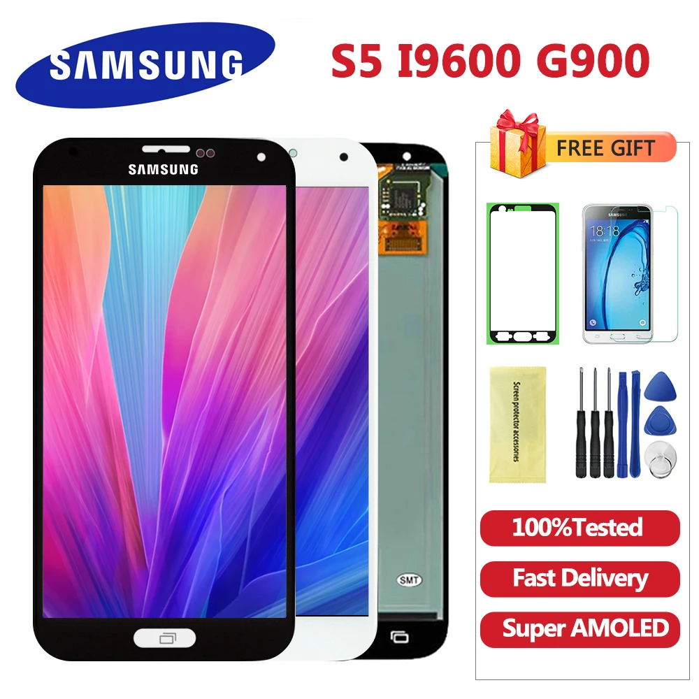 Полный дигитайзер Super AMOLED S5 LCDs для samsung Galaxy S5 i9600 G900 G900F телефон ЖК-дисплей сенсорный экран сборка Замена