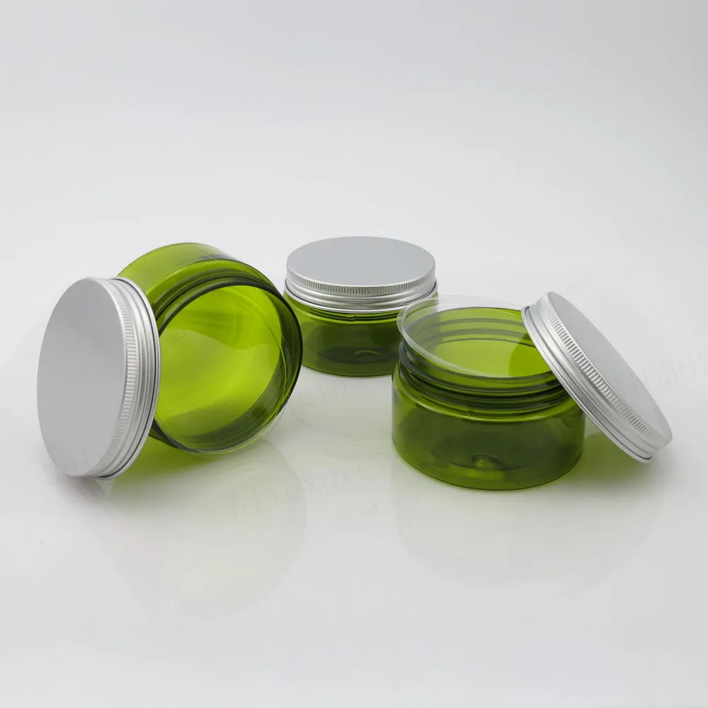 30 x 100g Empty Green Cream Cosmetic Jar PET Conatiner Silver Aluminum Lid Heavy Wall 100CC Plastic Containers | Красота и здоровье