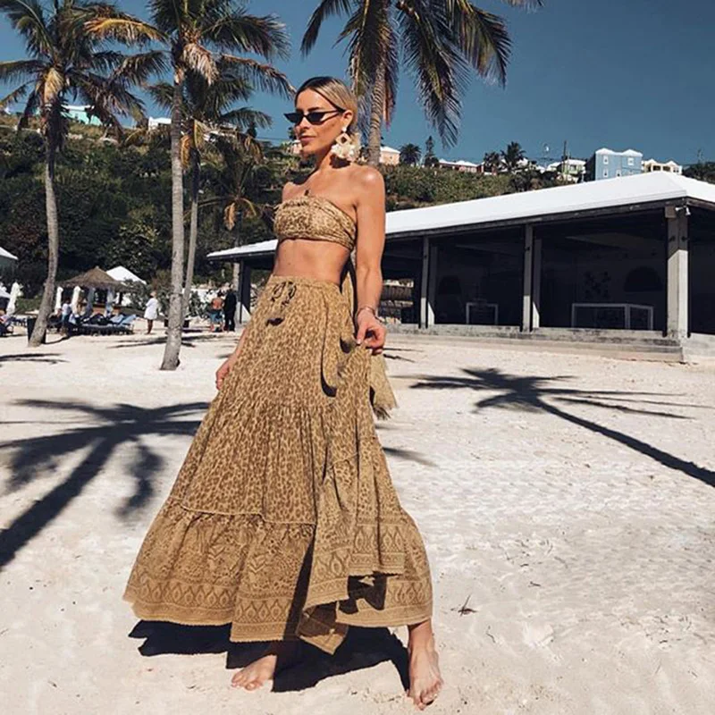 Boho желтая летняя юбка с цветочным принтом, длинная свободная трапециевидная пляжная одежда, повседневная юбка в стиле хиппи, цыганские женские юбки, летняя falda