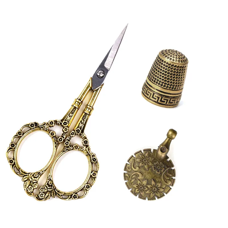 

3pcs/set European Vintage Scissors Sewing Thimble Metal Thread Cutter Hand Cross-Stitch Arts Scissors DIY Sewing Accessory Tools