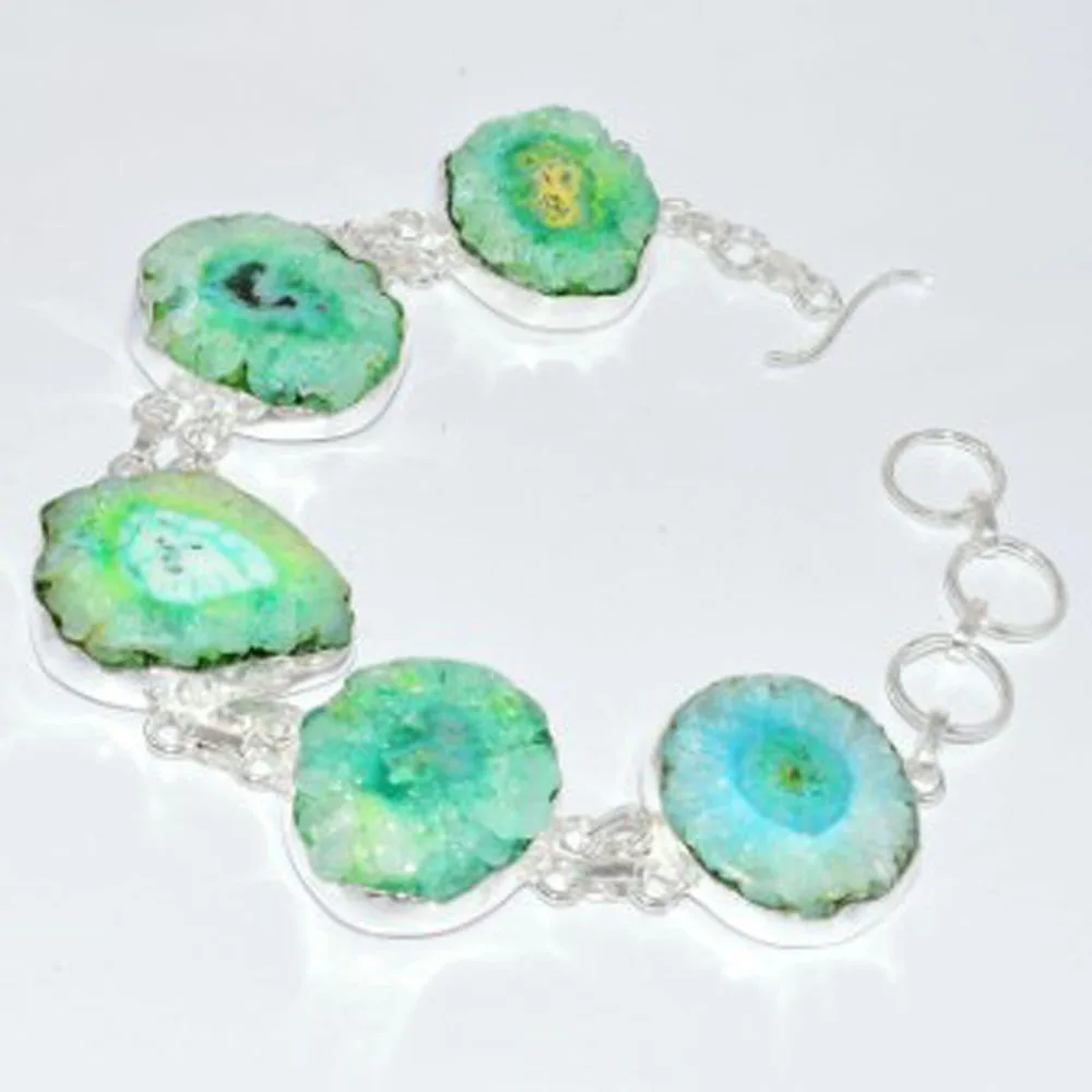 

Green Solar Quarts Bracelet Silver Overlay Over Copper , 24.7 cm, B3613