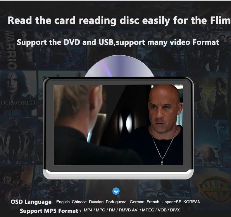 QUIDUX Android 6,0 Автомобильный подголовник 10,1 дюймов HD экран dvd-плеер Поддержка wifi/HDMI/USB/TF/BT ram 1 ГБ набор логотип Приложение скачать