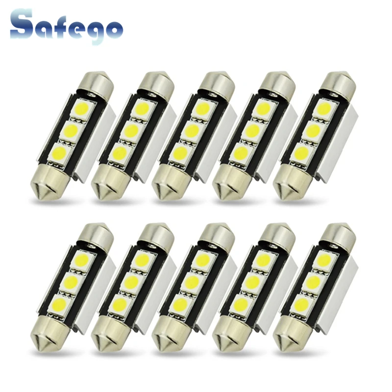 

Safego 100 шт. C5W 36 мм Светодиодная гирлянда canbus 3smd 5050 c5w гирлянда 39 мм 42 мм smd Светодиодная c5w canbus купольная светодиодная внутренняя лампа