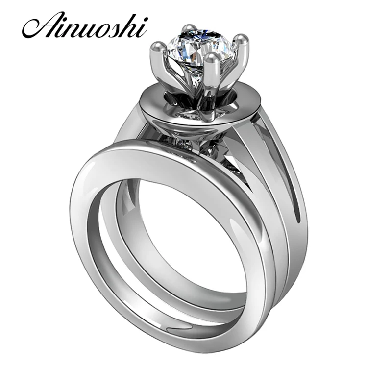 AINUOSHI роскошное свадебное кольцо Набор 6 5 мм круглое циркониевое набор из