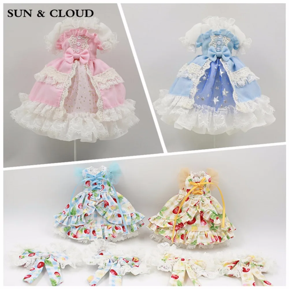 Солнце и облако 1 шт. кружевное платье для Блит куклы маленьких веселый узор