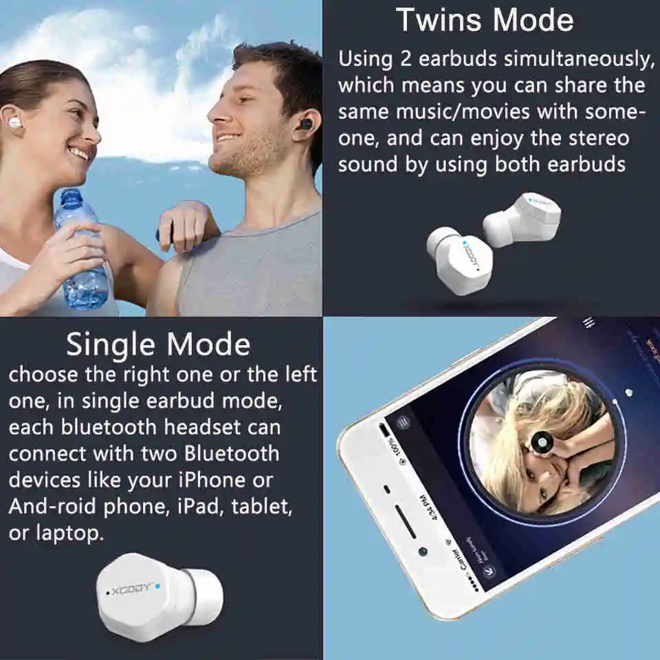 XGODY F8 2019 спортивные TWS беспроводные наушники водонепроницаемые стерео Bluetooth 5 0 с HD