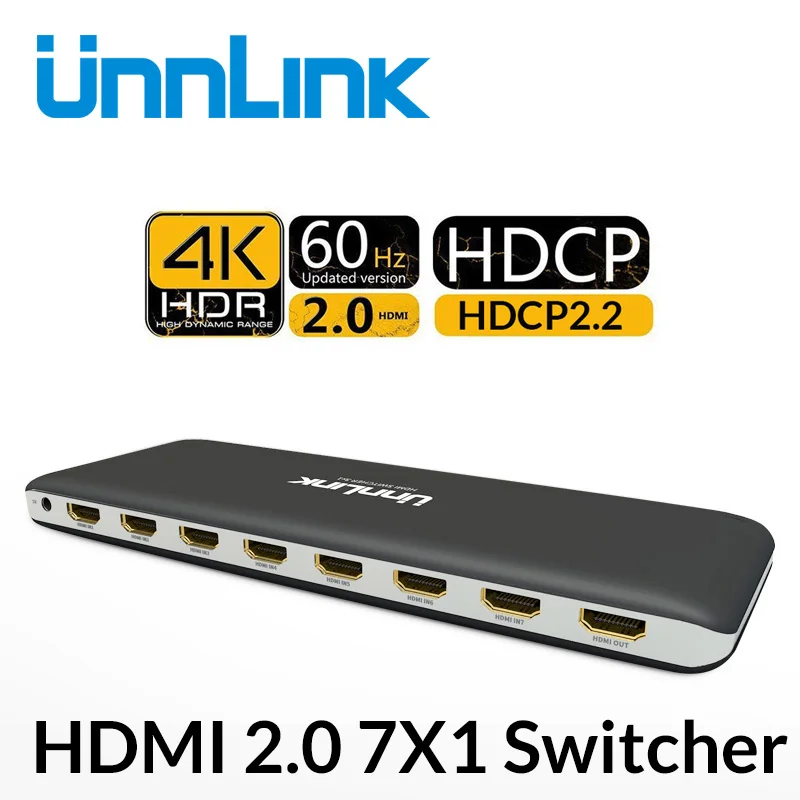 Unnlink HDMI коммутатор 3x1 5x1 7x1 HDMI 2,0 UHD 4 k@ 60Hz 10Bit HDR HDCP2.2 с ИК-пультом для Xbox one s/x PS4 pro Smart Светодиодный ТВ-приставка