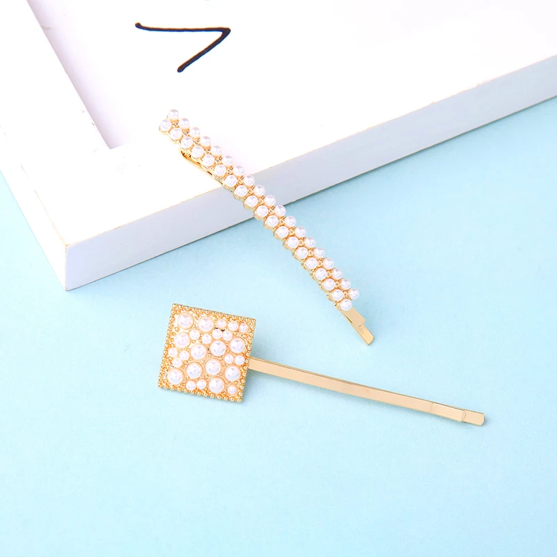2 шт./компл. корейские бриллиантовые ассиметричные заколки с имитацией жемчуга