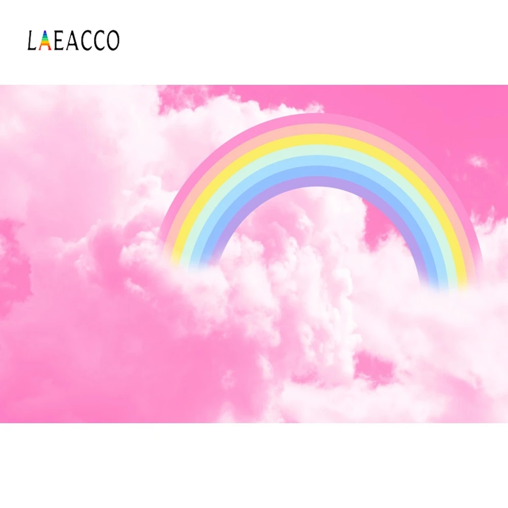 Laeacco розовый небо белые облака Радуга Детская комната мечтательные фотографии