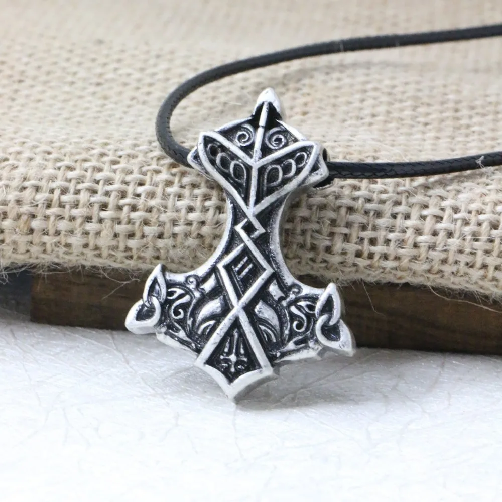 Давид кабель мужские викинги Серебряный Молот Мьёльнир Подвески ожерелье 01|pendant