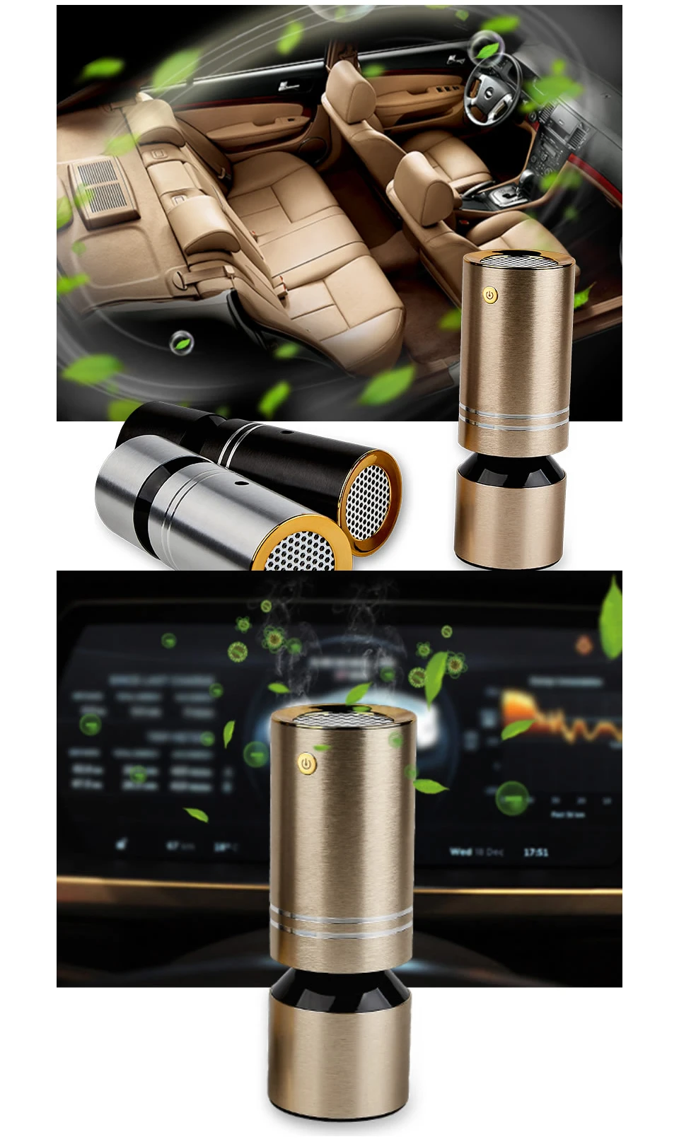 3 in 1 Negative ion Car Air Purifier HEPA Filter Car Active Carbon Filter Air Purifying Machine USB Car Air freshener Super Mute