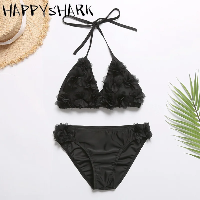 HAPPYSHARK новинка 2019 года комплект бикини с цветочным украшением однотонные женские