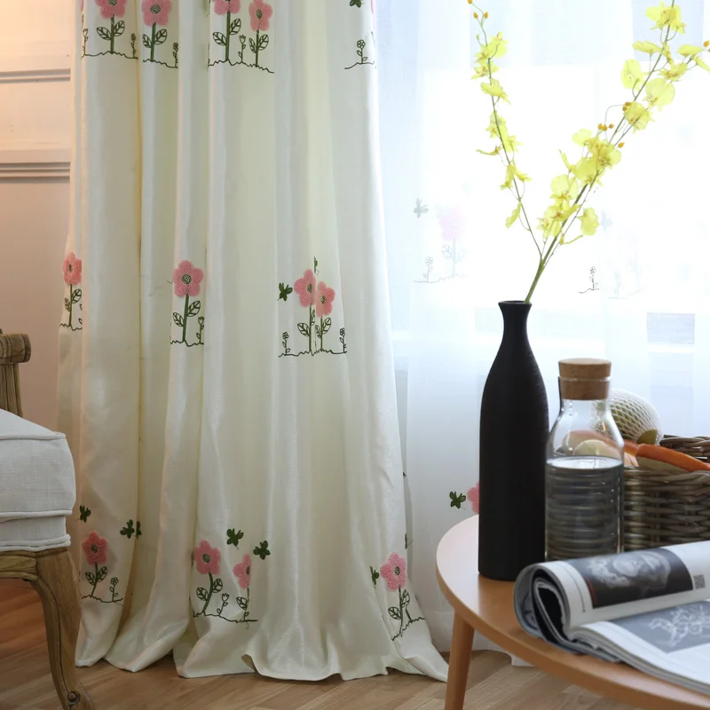 NAPEARL Вышитые розовые шторы для детской комнаты девочек спальни белая льняная