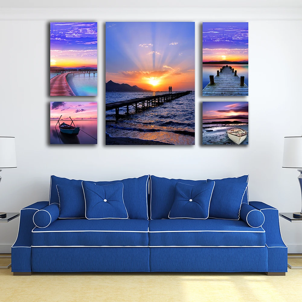 Фото 5 шт. в 1 современный sunset beach тропический лодка морской стены картину Холст 5 шт. в 1 современный sunset beach тропический лодка морской стены картину Холст