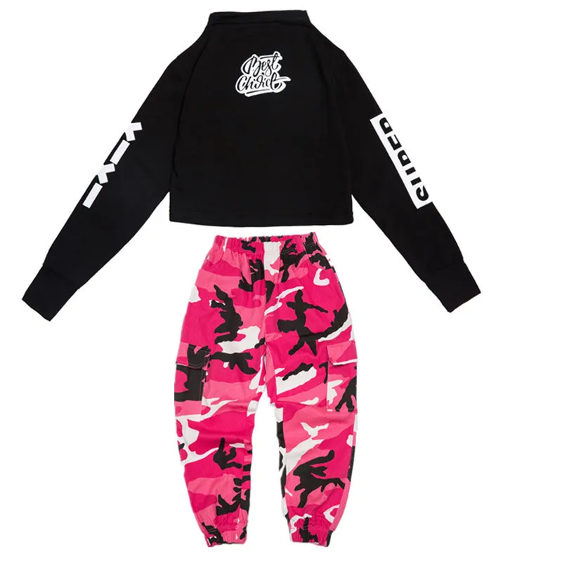 Детский Камуфляжный костюм для джазовых танцев уличный топ с длинными рукавами