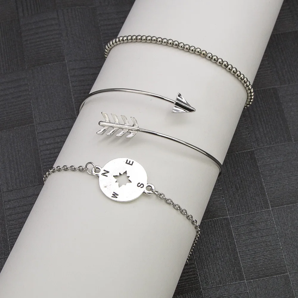3 шт./компл. Винтажный серебряный браслет стрелки браслеты для Женский компас