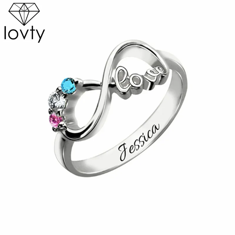 

lovty Personalized Mother's Silver Rings Birthstone Infinity Ring Engraved Name Ring Love Jewelry Gift for Mom Dropshipping