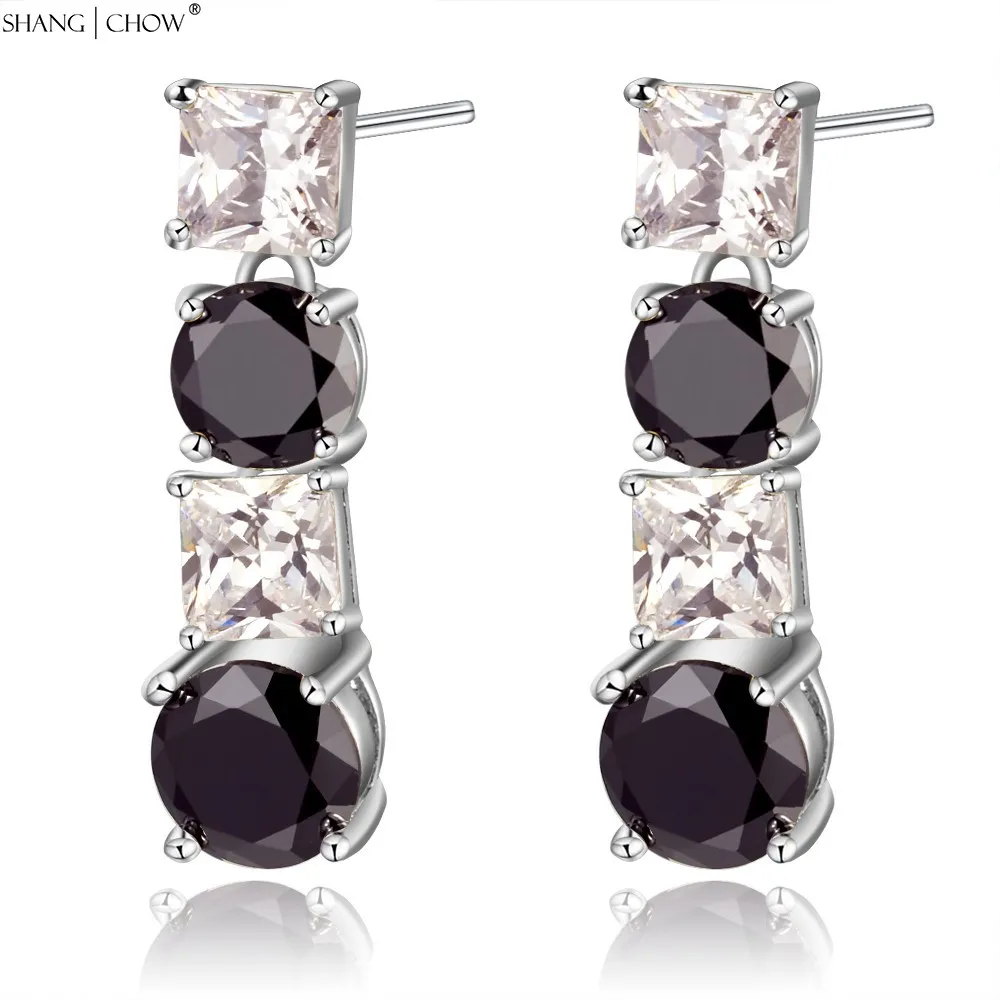 Новые модные блестящие ювелирные изделия из черного оникса и белого кристалла, серьги из стерлингового серебра 925 пробы E0431