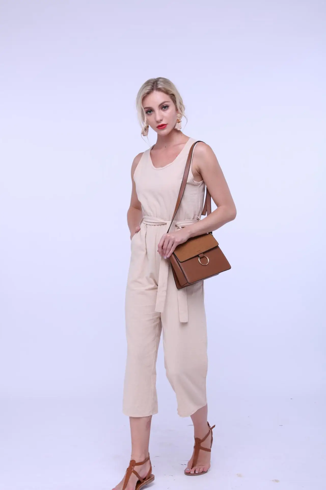 Женские повседневные Комбинезоны без рукавов Boho свободные брюки до щиколотки с