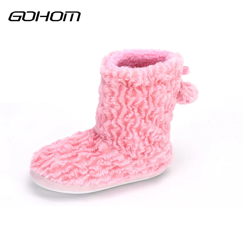 

GOHOM Winter Women Indoor Pink Shoes Non-slip Floor Slippers Plush Soft At Home Polyester Shoes Lovely Bow Home Female Slippers
