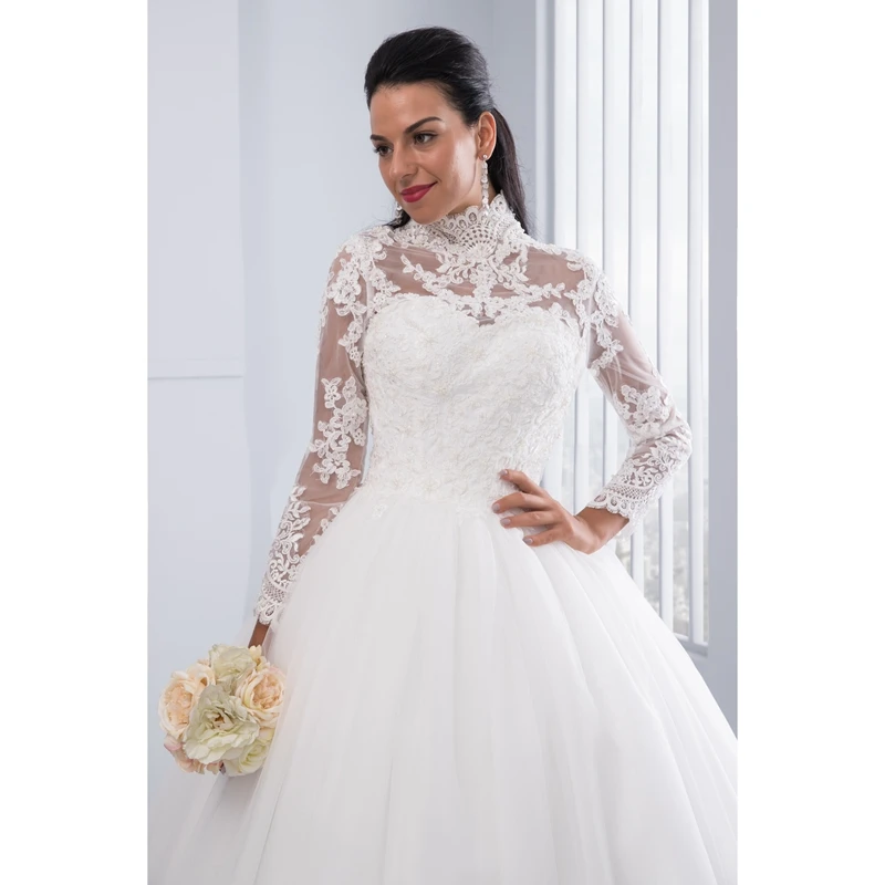 Miaoduo Vestido De Noiva свадебное платье с высоким воротом и длинным рукавом на спине кружевное бальное платье Свадебные платья robe de mariage Новинка