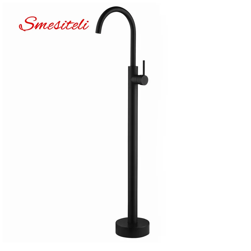 

Smesiteli Wholesale Classic Solid Brass Matte Black Finish Black Single Handle Freestanding Bathtub Filler Faucet Floor Mount