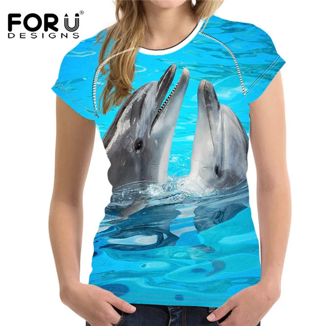 FORUDESIGNS, Брендовая женская футболка, 3D Рисунок дельфина акулы, женские топы, футболки, новинка, женская рубашка, женская футболка - Цвет: CA5075BV