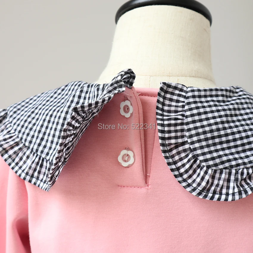 Теплая футболка для девочек зима 2019 рубашка в клетку с отворотом Детские